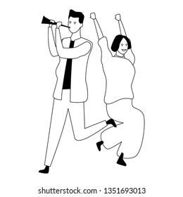 Young women smiling and dancing in black and white