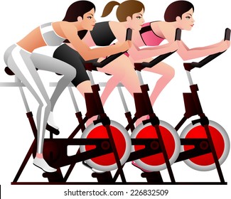 Young women in a spinning class