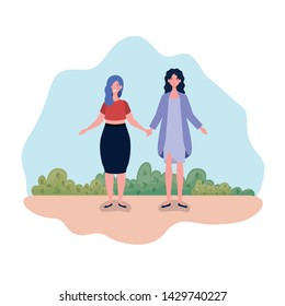 young women standing with landscape background