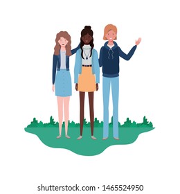young women standing with landscape background