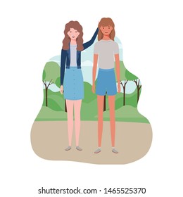 young women standing with landscape background