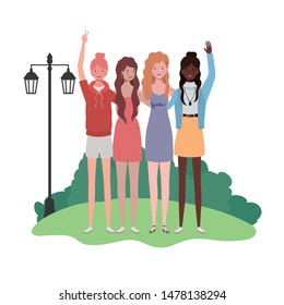 young women standing with landscape background