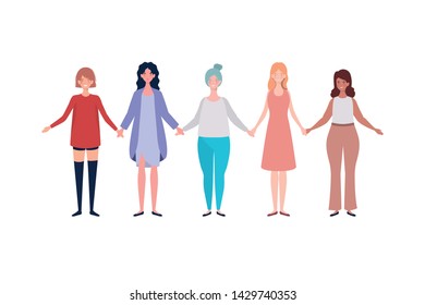 young women standing on white background