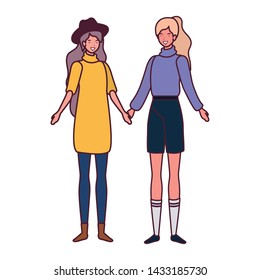 young women standing on white background