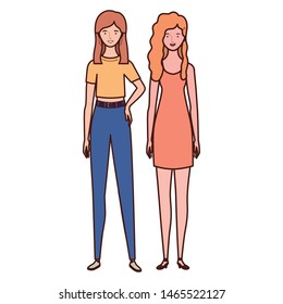 young women standing on white background