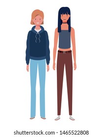 young women standing on white background