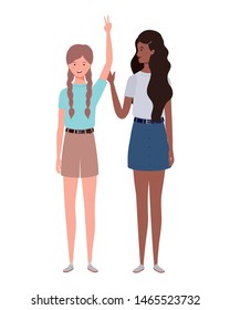 young women standing on white background