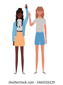 young women standing on white background