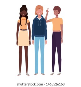 young women standing on white background