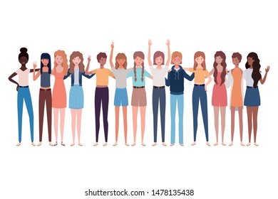 young women standing on white background