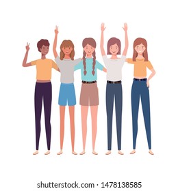 young women standing on white background