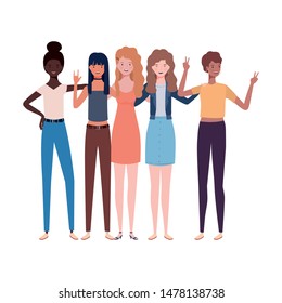 young women standing on white background