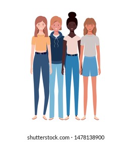 young women standing on white background