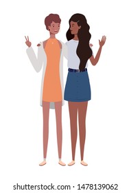 young women standing on white background