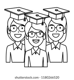 young women students with hat graduation