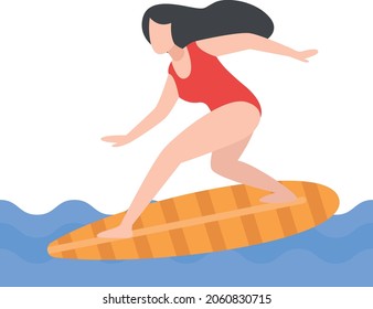 young women surfing on surfboards at beach Concept Vector Color Icon Design, Free time activities Symbol, Extracurricular activity Sign, hobbies interests Stock Illustration