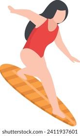 young women surfing on surfboards at beach isometric Concept Vector Icon Design, Spare time engagements Symbol, Additional pursuits Sign, Personal pastimes Stock Illustration