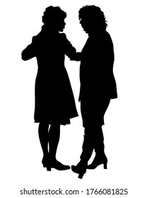 Young women talk to each other. Isolated silhouettes on a white background. Femenism Theme