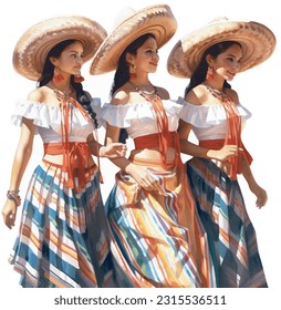 Young women in traditional Mexican costumes