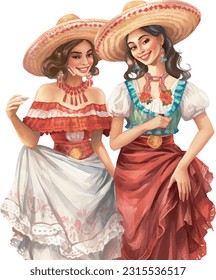 Young women in traditional Mexican costumes