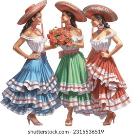 Young women in traditional Mexican costumes