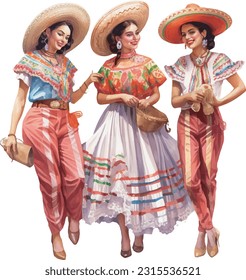 Young women in traditional Mexican costumes