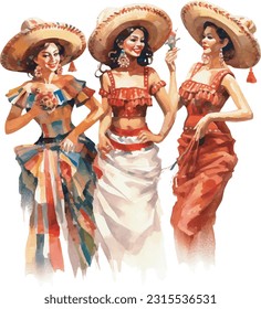 Young women in traditional Mexican costumes