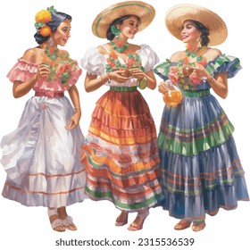 Young women in traditional Mexican costumes