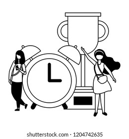 young women with trophy and clock business