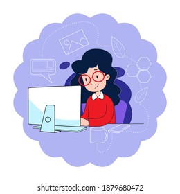 Young women use computers to work to reduce infection.