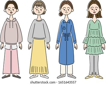 young women in various clothes