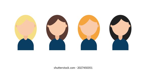 Young women with various hair colors. Vector illustration isolated on white background.