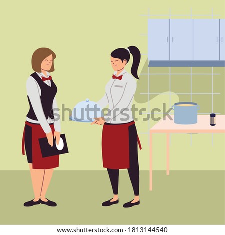 young women of waiters in the kitchen vector illustration design