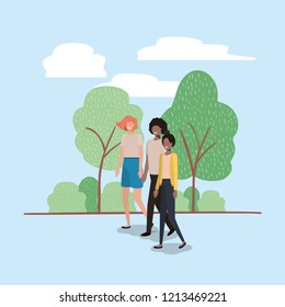 young women walking on the park character