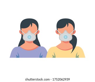 young women wearing medical mask character vector illustration design