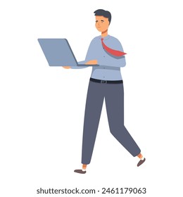 Junge Workaholic Manager Ikone Cartoon Vektorgrafik. Laptop mit. Karrierejob