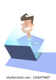 young worker character business illustration office vector computer job