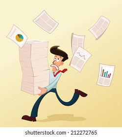 young worker lifting a pile of documents