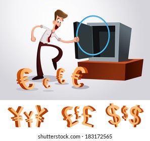 young worker luring money into deposit box