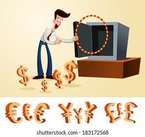 young worker luring money into deposit box