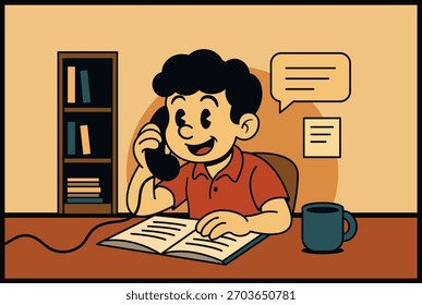 Trabajador joven en la oficina – Ilustración plana de dibujos animados de diseño