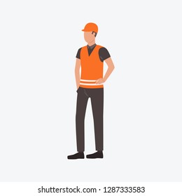Young worker in uniform. Builder, engineer, constructor. Can be used for topics like development, industrial
