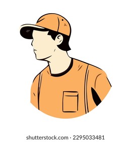 trabajador joven con gorra y camisa amarilla aislado