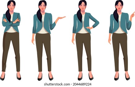 young working woman character in different poses set vector indian style