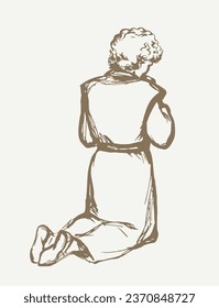 Young worry sorrow sin sad lady soul spirit wish beg ask Lord Jesus white love hope. Black line hand drawn back thank pure plead arm teen kid boy guy trust logo sign icon sketch retro antique age art
