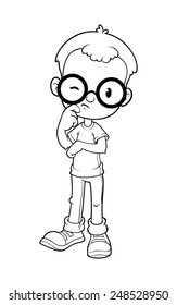 The young wunderkind outlined on a white background. Vector clip-art illustration for coloring book.