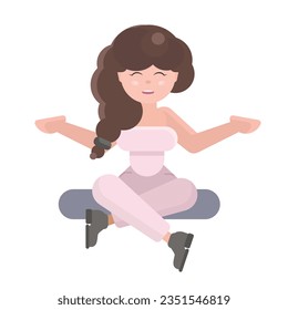 Young Yoga Girl Meditating Flat Vector Illustration. Stress Management. Cute young girl exercising at home. Character in relaxation and meditation. 
For websites and mobile apps. Сharacter is layered