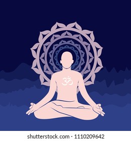 young yoga men practice lotus pose, yoga day concept design