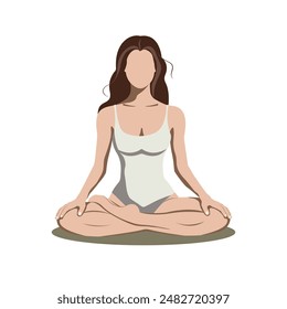 Young yoga woman in lotus pose. Faceless. Brunette girl in padmasana. Europian American. Concept for yoga studio, health life, natural medicine clinic, beauty. Vector illustration in flat style EPS10