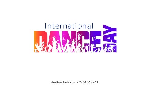 Young youth children dancer celebrating Dance Day holiday. EPS Vector illustration of International dance day with typography on white background.